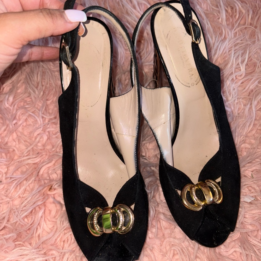 Nottevera Elegant Black Slingback Heels with Gold Accents size 39
